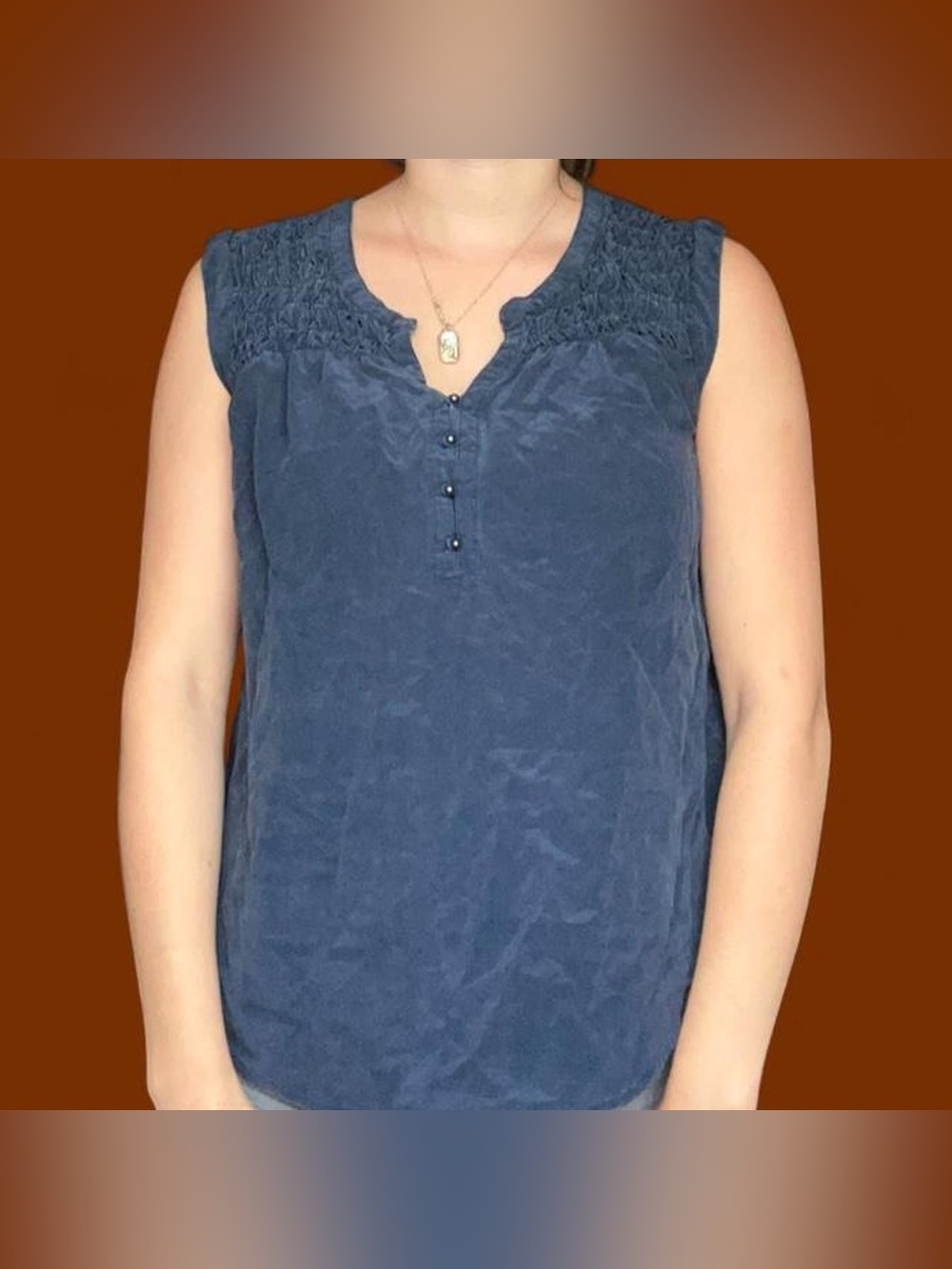 Daniel Rainn Navy Smocked Yoke Sleeveless Tank